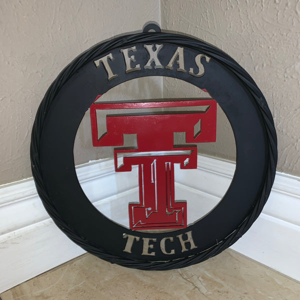 12", 18", 24", 32" TEXAS TECH WIDE BAND RING RED & BLACK CUSTOM METAL VINTAGE CRAFT TEAM SIGN
