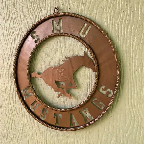 SMU MUSTANGS HAMMERED COPPER METAL CUSTOM VINTAGE CRAFT WALL ART TEAM SIGN HANDMADE