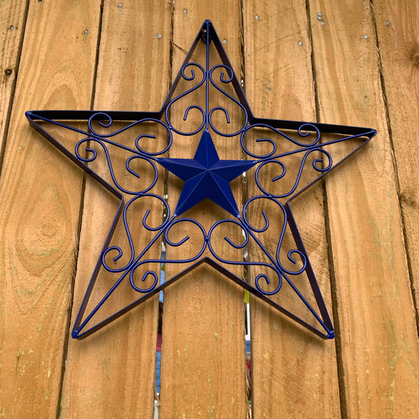 17" SCROLL ART BRIGHT BLUE Barn Star Metal Wall Art Western Home Decor Vintage Rustic Bronze Copper Art New-#A18002