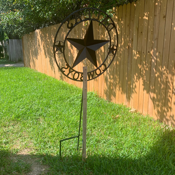 24" STAR & 34" STAKE DALLAS COWBOYS DECOR METAL ART WESTERN HOME WALL DECOR ALL SILVER & NAVY BLUE WITH 34" STAKE