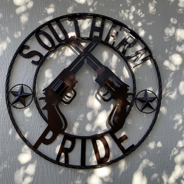 #SI_XL2132 SOUTHERN PRIDE 24" GUNS PISTOLS BROWN METAL WALL ART WESTERN HOME DECOR NEW