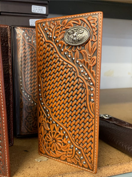 GENUINE LEATHER WESTERN CHECKBOOK MEN'S WALLET WESTERN FASHION ART--FREE SHIPPING