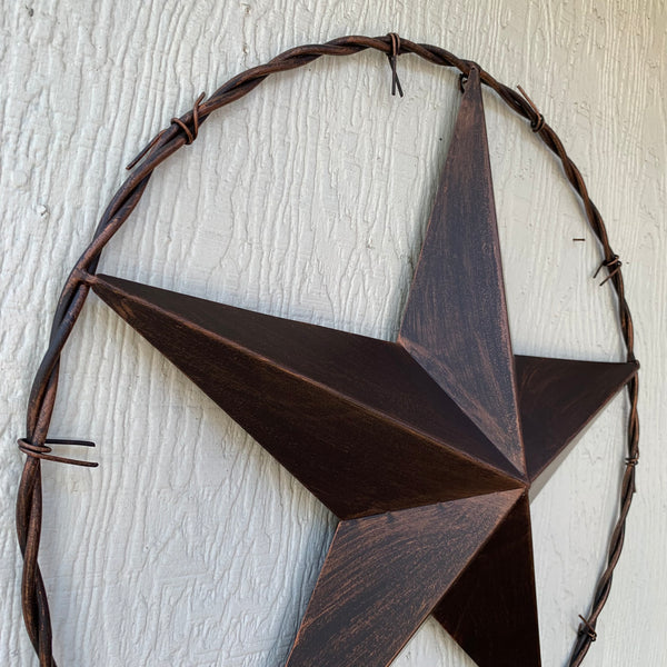 24" BARBWIRE TWISTED RING METAL WALL ART WESTERN HOME DECOR RUSTIC BRONZE COPPER #A10024