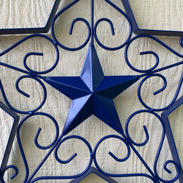 17" SCROLL ART BRIGHT BLUE Barn Star Metal Wall Art Western Home Decor Vintage Rustic Bronze Copper Art New-#A18002