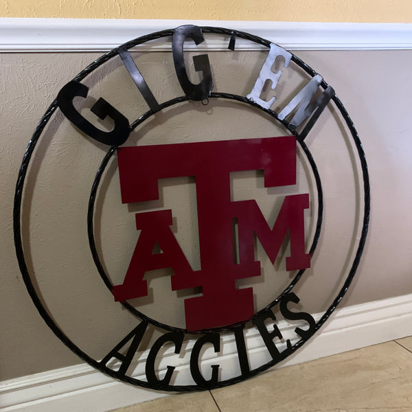 GIGEM AGGIES METAL CUSTOM VINTAGE CRAFT TEAM SIGN HANDMADE