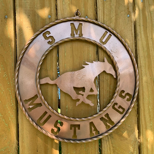 SMU MUSTANGS HAMMERED COPPER METAL CUSTOM VINTAGE CRAFT WALL ART TEAM SIGN HANDMADE