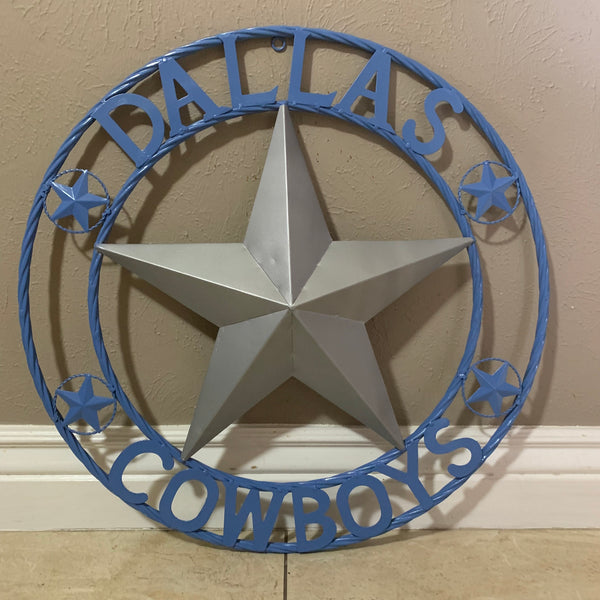 DALLAS COWBOYS LIGHT BLUE & SILVER DECOR METAL ART WESTERN HOME WALL DECOR SIZE:24",32",36",40",42",44",46",50"