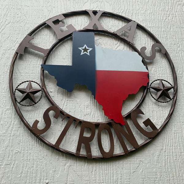 24" TEXAS STRONG BARN METAL WALL ART SIGN WESTERN HOME DECOR RED WHITE BLUE HANDMADE