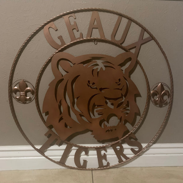 12",18", 24", 32", 36" GEAUX TIGERS HAMMERED COPPER CUSTOM METAL VINTAGE CRAFT SIGN TEAM HANDMADE