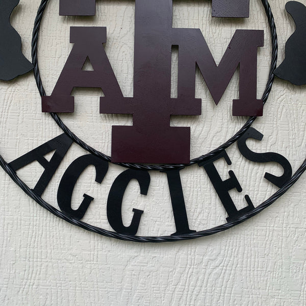 TEXAS A&M, GIGEM AGGIES THUMBS UP METAL CUSTOM VINTAGE CRAFT TEAM SIGN HANDMADE