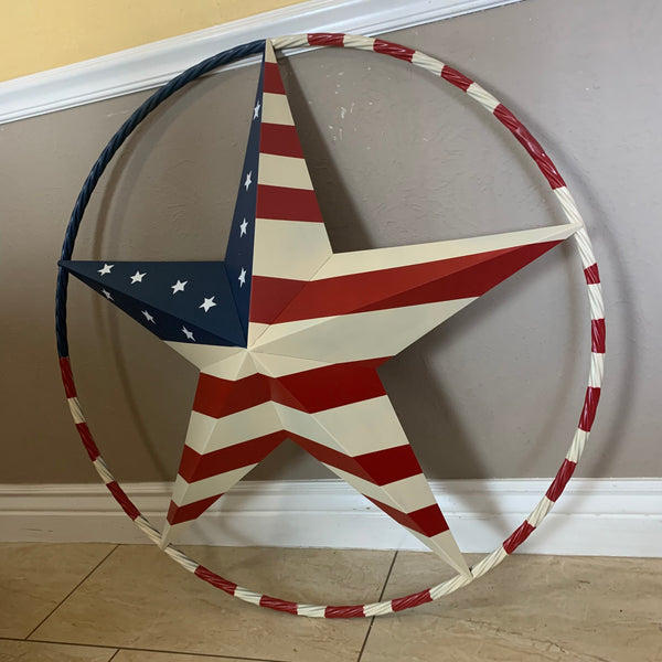 USA AMERICANA FLAG STAR METAL RED WHT BLUE STAR WESTERN HOME DECOR HANDMADE 12",16",24",32"36",38",40",48"