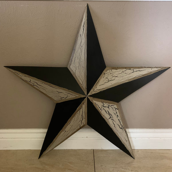 CRACKLE STYLE BEIGE & BLACK METAL BARN STAR METAL WALL ART WESTERN HOME DECOR RUSTIC NEW