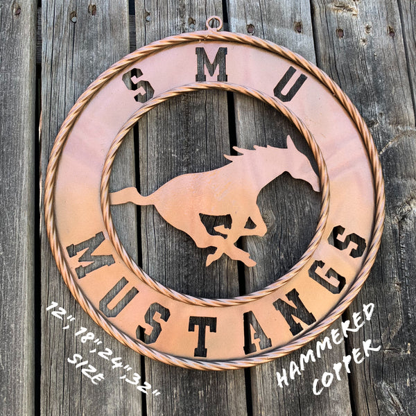 SMU MUSTANGS HAMMERED COPPER METAL CUSTOM VINTAGE CRAFT WALL ART TEAM SIGN HANDMADE