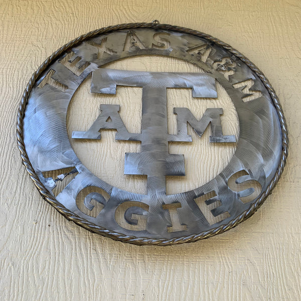 24" TEXAS A&M WIDE BAND RAW METAL CUSTOM VINTAGE CRAFT WALL ART TEAM SIGN HANDMADE
