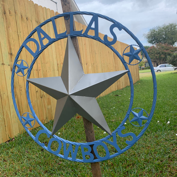 DALLAS COWBOYS LIGHT BLUE & SILVER DECOR METAL ART WESTERN HOME WALL DECOR SIZE:24",32",36",40",42",44",46",50"