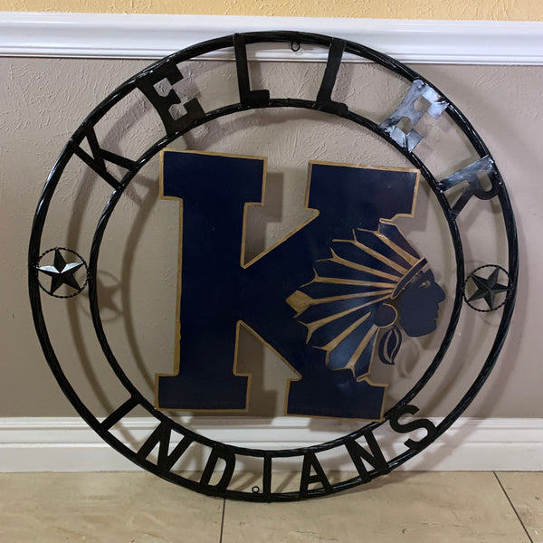 KELLER INDIANS CUSTOM VINTAGE METAL CRAFT WALL ART TEAM SIGN WESTERN HOME DECOR NEW