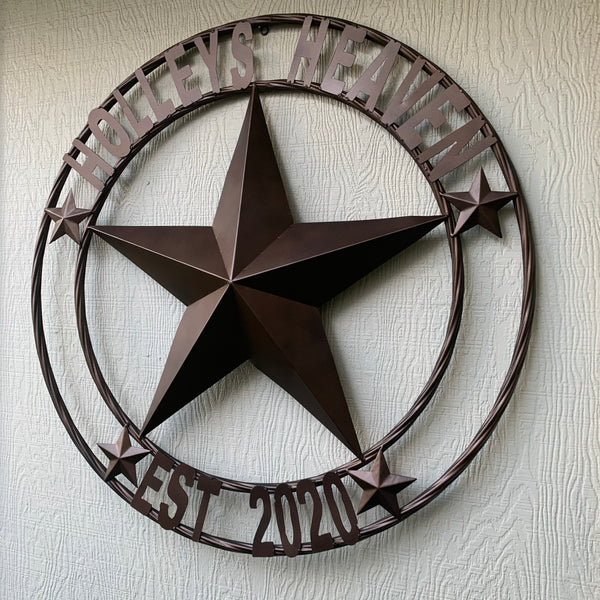 KOLET FAMILY STYLE YOUR CUSTOM FAMILY NAME STAR METAL BARN STAR ROPE RING KOLET FAMILY WESTERN HOME DECOR VINTAGE RUSTIC BROWN NEW HANDMADE 24",32",34",36",40",42",44",46",50"