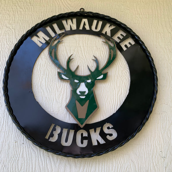 24" MILWAUKEE BUCKS WIDE BAND DISC STYLE METAL CUSTOM VINTAGE CRAFT TEAM SPORTS SIGN HANDMADE