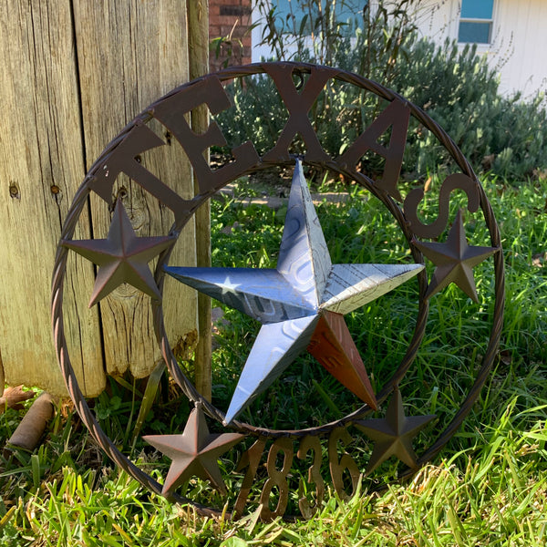 16", 24", 32", 34", 40" TEXAS 1836 LICENSE PLATE FLAG BARN STAR METAL WALL WESTERN HOME DECOR RED WHITE BLUE ART