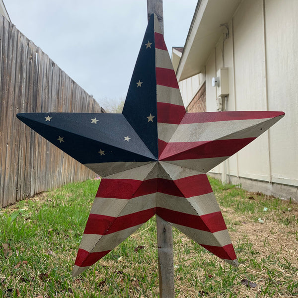 AMERICAN USA FLAG STAR CRACKLE PAINT METAL WALL ART WESTERN HOME DECOR, HANDMADE  9",12",16",24",30",36"