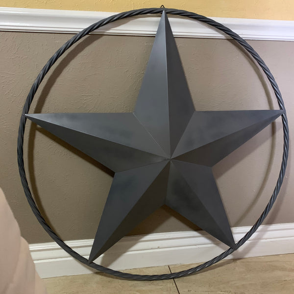 RUSTIC GREY BARN LONE STAR WITH TWISTED ROPE RING METAL WALL ART WESTERN HOME DECOR VINTAGE RUSTIC CRAFT NEW 12",16",24",32",36",38",40",48",60",72",96"