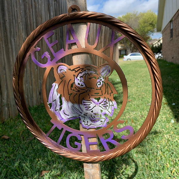 12",18",24",32" GEAUX TIGERS CUSTOM VINTAGE METAL CRAFT TEAM WALL ART HANDMADE