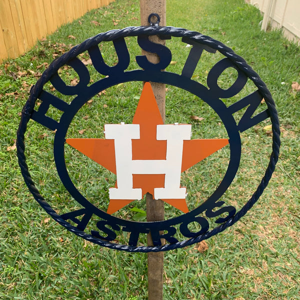 12",18",24",32",36" HOUSTON ASTROS ORANGE & NAVY  BLUE CUSTOM METAL VINTAGE CRAFT WALL ART HANDMADE