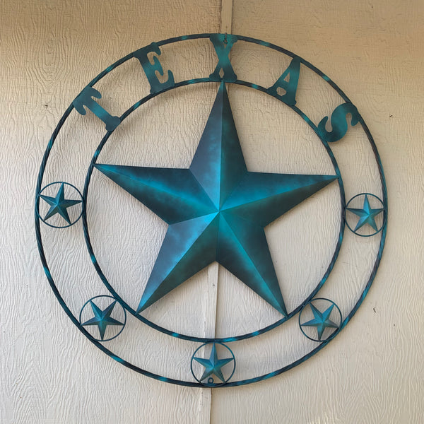 50" TEXAS LONESTAR TURQUOISE DISTRESSED TWO TONE METAL BARN STAR TWISTED ROPE RING WALL ART WESTERN HOME DECOR HANDMADE NEW #EH10483