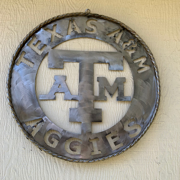 24" TEXAS A&M WIDE BAND RAW METAL CUSTOM VINTAGE CRAFT WALL ART TEAM SIGN HANDMADE