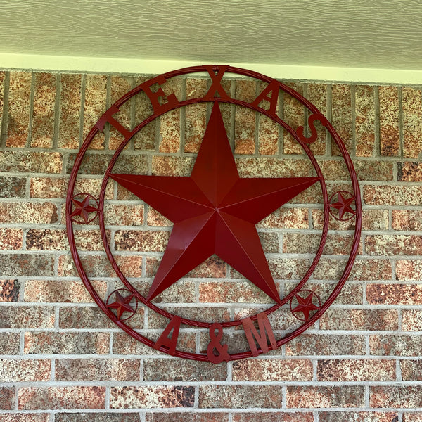 TEXAS A&M BURGUNDY RED BARN LONE STAR METAL CUSTOM VINTAGE CRAFT TEAM STAR WESTERN HOME DECOR HANDMADE SIZE:24",32",36",40",42",44",46",50"