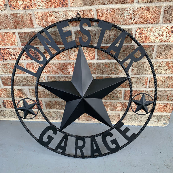 LONESTAR GARAGE STYLE CUSTOM BARN NAME STAR LONESTAR GARAGE METAL NAME BARN STAR WITH TWISTED ROPE RING 3d STAR ART WESTERN HOME DECOR RUSTIC BROWN