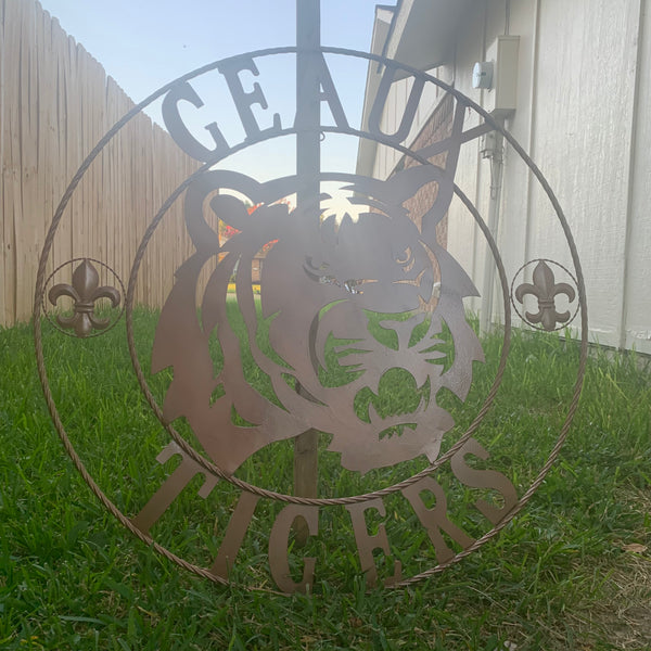 12",18", 24", 32", 36" GEAUX TIGERS HAMMERED COPPER CUSTOM METAL VINTAGE CRAFT SIGN TEAM HANDMADE