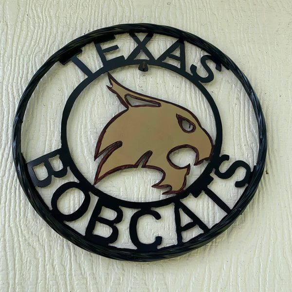 12" TEXAS BOBCATS CUSTOM METAL VINTAGE CRAFT SIGN TEAM WESTERN HOME DECOR HANDMADE