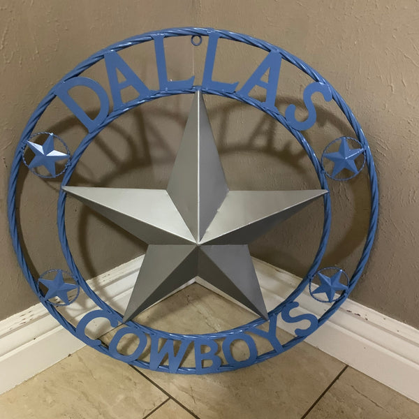 DALLAS COWBOYS LIGHT BLUE & SILVER DECOR METAL ART WESTERN HOME WALL DECOR SIZE:24",32",36",40",42",44",46",50"
