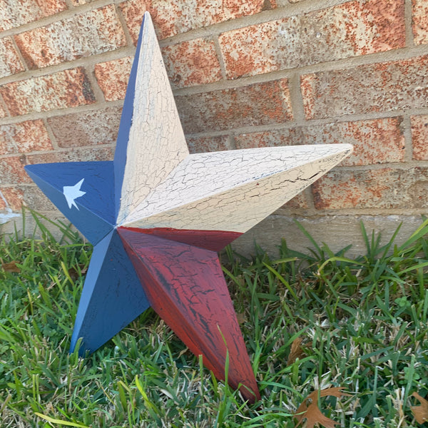 CRACKLE STYLE RED BEIGE & BLUE METAL BARN STAR METAL WALL ART WESTERN HOME DECOR RUSTIC NEW