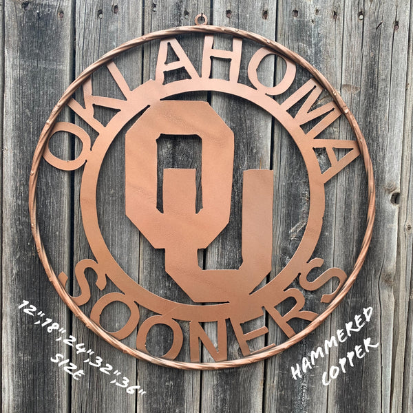 12",18",24",32",36" OU SOONERS OKLAHOMA HAMMERED COPPER CUSTOM VINTAGE TEAM CRAFT METAL ART WESTERN HOME DECOR