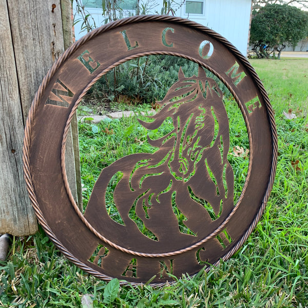 23" WELCOME RANCH HORSE METAL WALL WESTERN HOME DECOR NEW