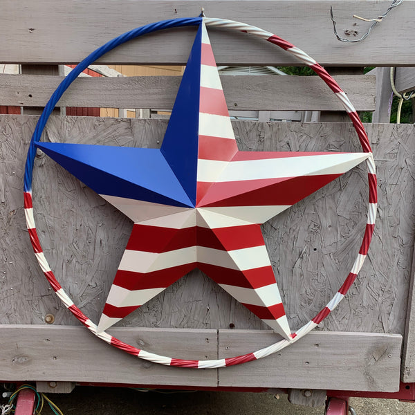 USA METAL STAR PLAIN WITHOUT SMALL STARS WITH RED WHT BLU RING Western Handmade 12",16",24",32"36",38",40",48"