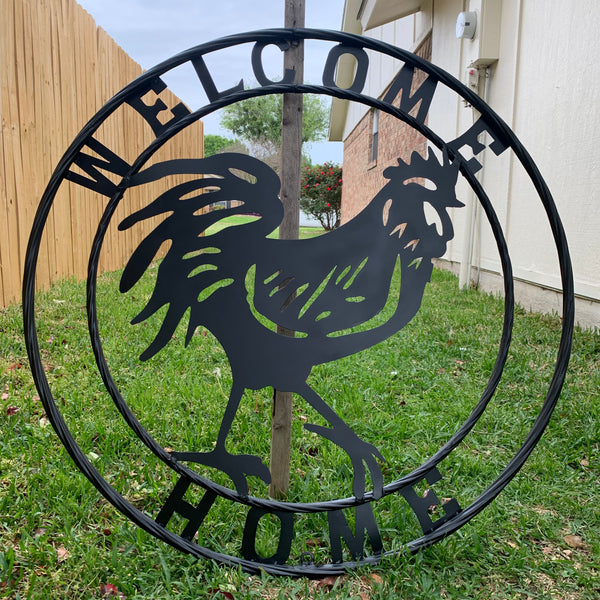 YOUR CUSTOM NAME BLACK ROOSTER LASERCUT METAL ART WITH RING DESIGN WESTERN METAL ANIMAL ART HOME WALL DECOR BRAND NEW