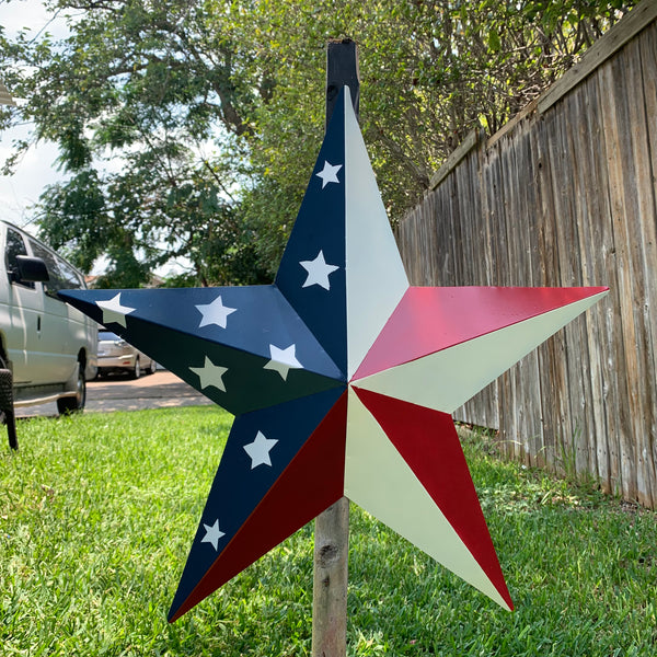 12",16",24",30",36" USA AMERICAN FLAG STAR STYLE #1 RED WHITE & BLUE METAL BARN STAR WALL ART HANDMADE STYLE# 1