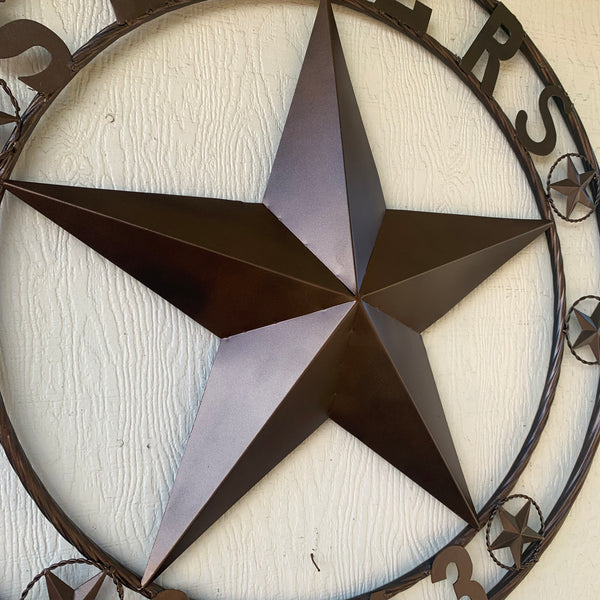 SELLERS STYLE CUSTOM STAR NAME BARN METAL STAR 3d TWISTED ROPE RING WESTERN HOME DECOR VINTAGE BRONZE RUSTIC NEW HANDMADE 24",32",34",36",40",42",44",46",50"