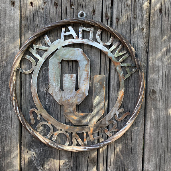 12", 18", 24", 32" OU OKLAHOMA SOONERS RAW METAL CUSTOM VINTAGE CRAFT WALL ART TEAM SIGN HANDMADE