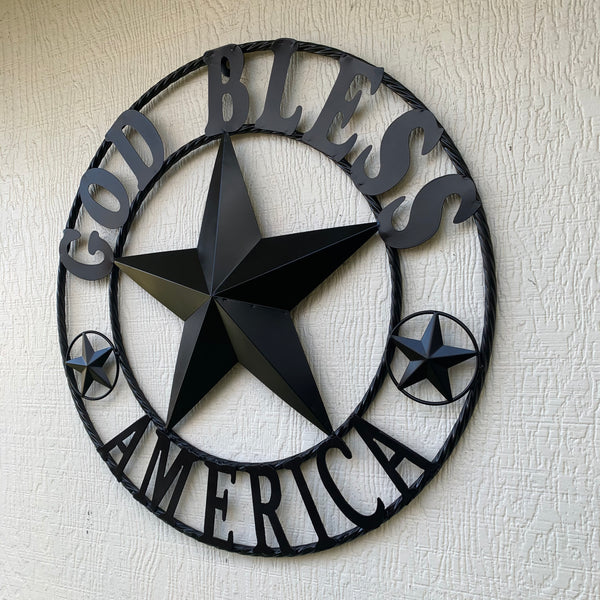 #EH10562 GOD BLESS AMERICA BLACK METAL BARN LONE STAR WESTERN HOME DECOR HANDMADE NEW