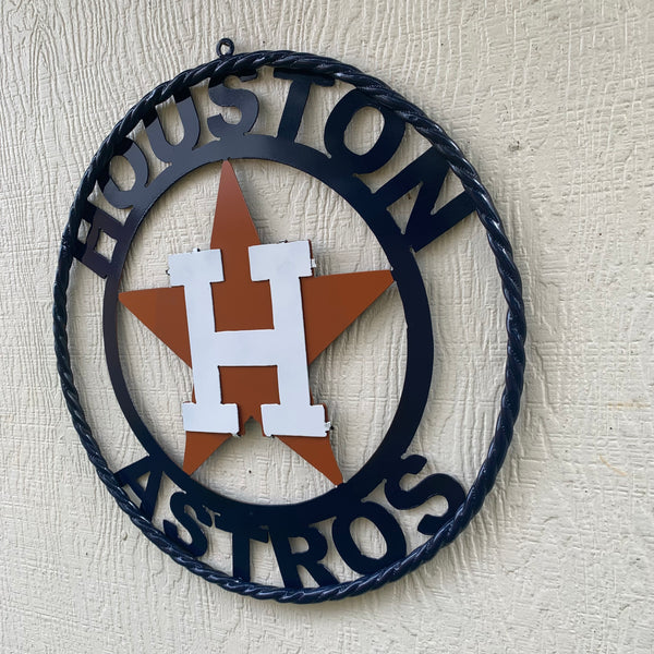 12",18",24",32",36" HOUSTON ASTROS ORANGE & NAVY  BLUE CUSTOM METAL VINTAGE CRAFT WALL ART HANDMADE