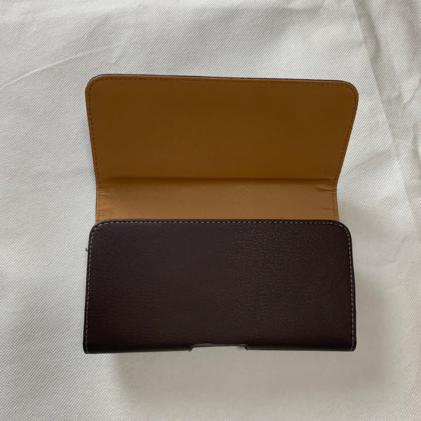 LU20 6.6" LUXMO COFFEE BROWN LEATHER EXTRA LARGE POUCH BELT LOOP HOLSTER CELL PHONE CASE UNIVERSAL OVERSIZE