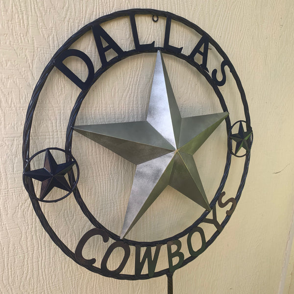 24" STAR & 34" STAKE DALLAS COWBOYS DECOR METAL ART WESTERN HOME WALL DECOR ALL SILVER & NAVY BLUE WITH 34" STAKE