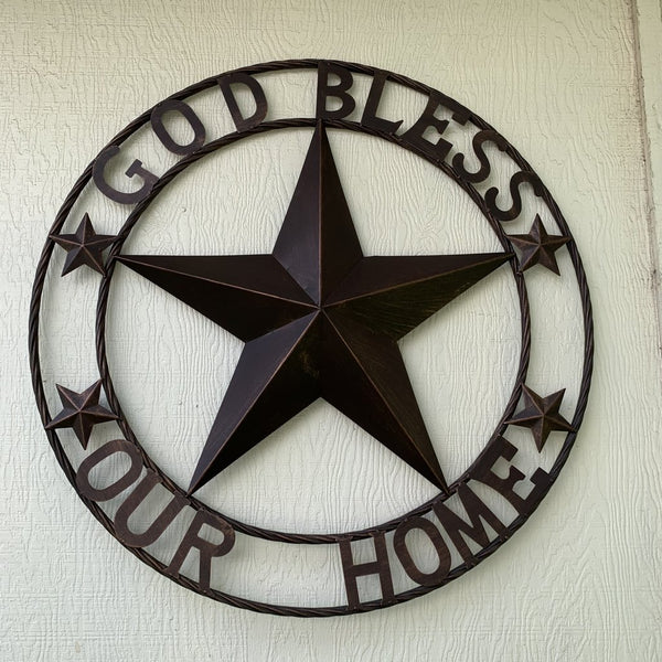 #EH11002 GOD BLESS OUR HOME 18",24",32",36" BARN STAR METAL LONE STAR TWISTED RING WESTERN HOME DECOR HANDMADE NEW