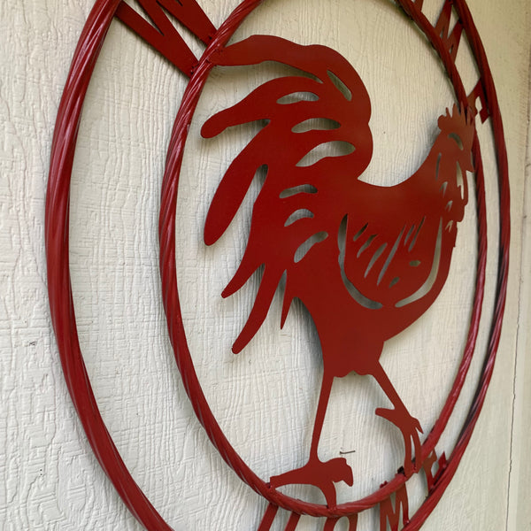 YOUR CUSTOM NAME RED ROOSTER LASERCUT METAL ART WITH RING DESIGN WESTERN METAL ANIMAL ART HOME WALL DECOR BRAND NEW