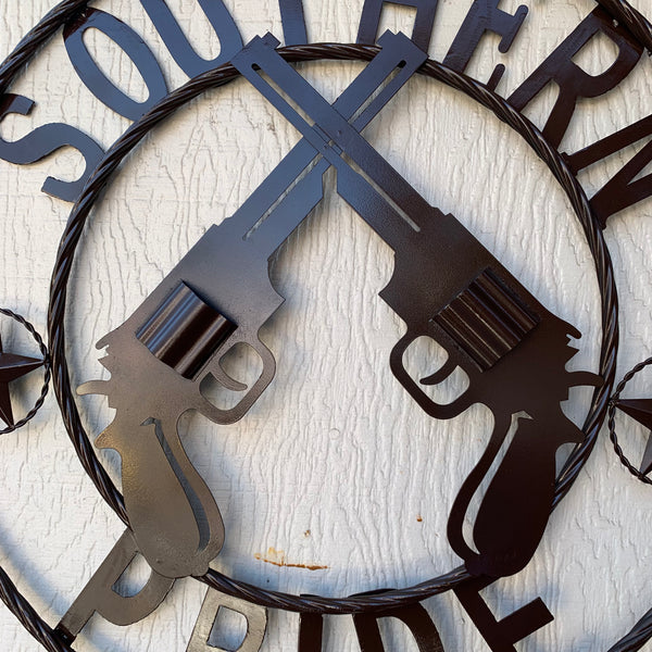 #SI_XL2132 SOUTHERN PRIDE 24" GUNS PISTOLS BROWN METAL WALL ART WESTERN HOME DECOR NEW