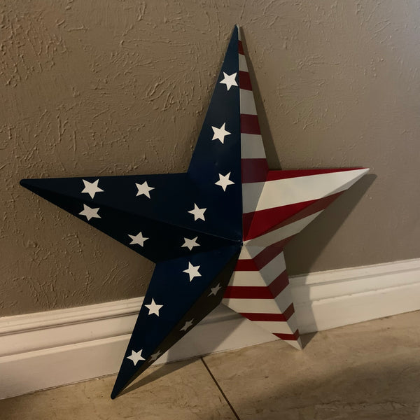 12",16",24",30",36" USA AMERICAN FLAG STAR STYLE#9 RED WHITE & BLUE METAL BARN STAR METAL WALL ART HANDMADE